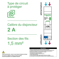 Disjoncteur embrochable courbe C phase + neutre 2A Schneider Electric Resi9 XE