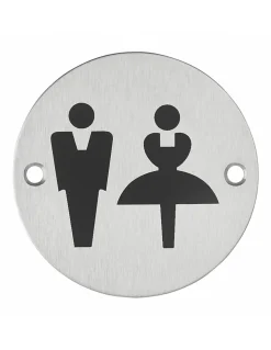 Disque de signalisation WC Mixte , à visser, inox brossé, marquage noir, diamètre 76mm - THIRARD
