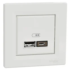 Double chargeur usb A + C complet Schneider Electric Asfora blanc