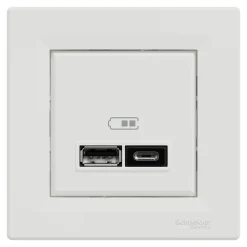 Double chargeur usb A + C complet Schneider Electric Asfora blanc