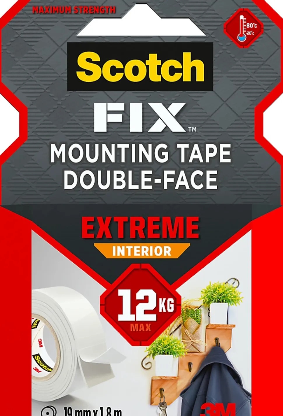 Double face intérieur 3M 19 mm x 1.5 m blanc, 12 kg