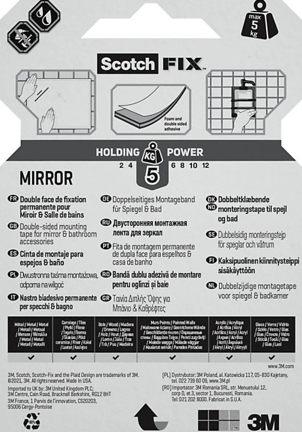 Double face miroir 3M 19 mm x 1.5 m blanc, 5 kg