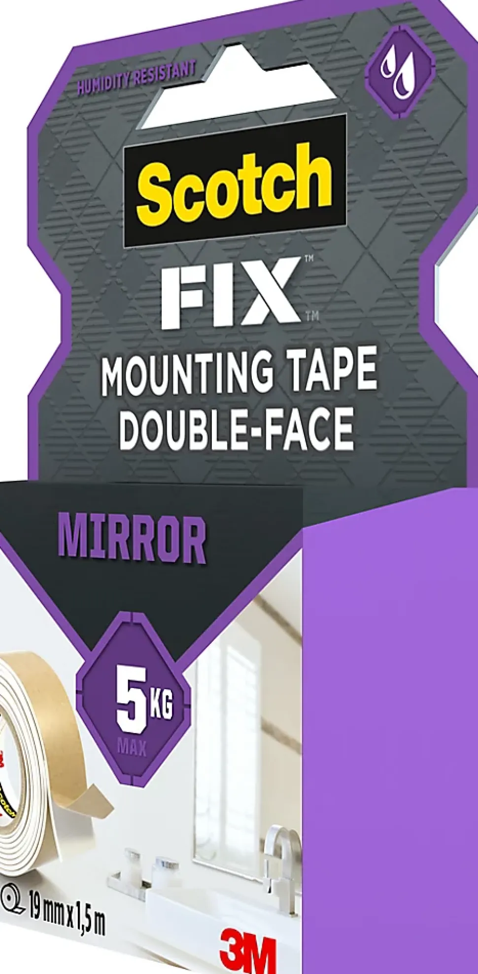 Double face miroir 3M 19 mm x 1.5 m blanc, 5 kg