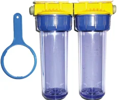 Double filtre 3/4'' BYPASS anti-calcaire avec équerre et cartouche - POLAR - FD34CBP
