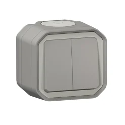 Double interrupteur Legrand Plexo gris en saillie