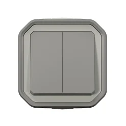 Double interrupteur Legrand Plexo gris en saillie