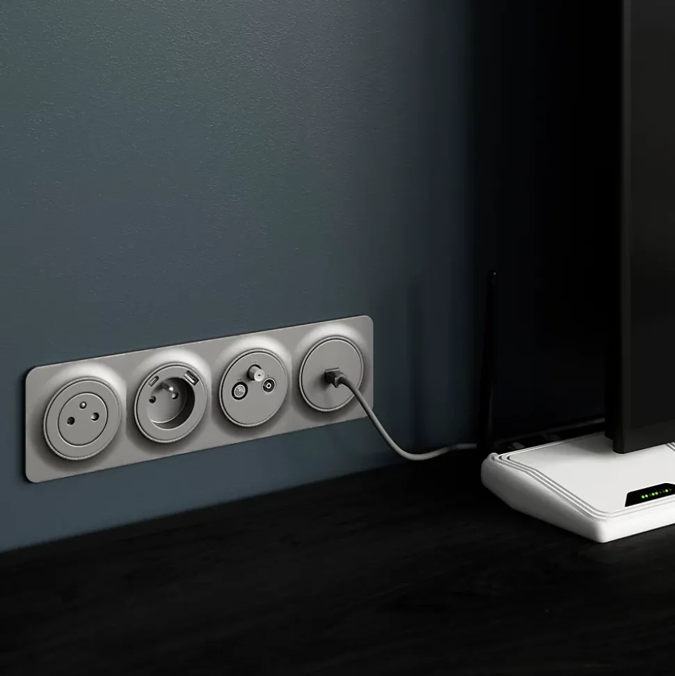 Double prise avec terre prêt câblée Jacobsen Espen aluminium composable
