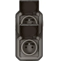 Double prises 2 pôles avec terre verticales Legrand Plexo anthracite en saillie