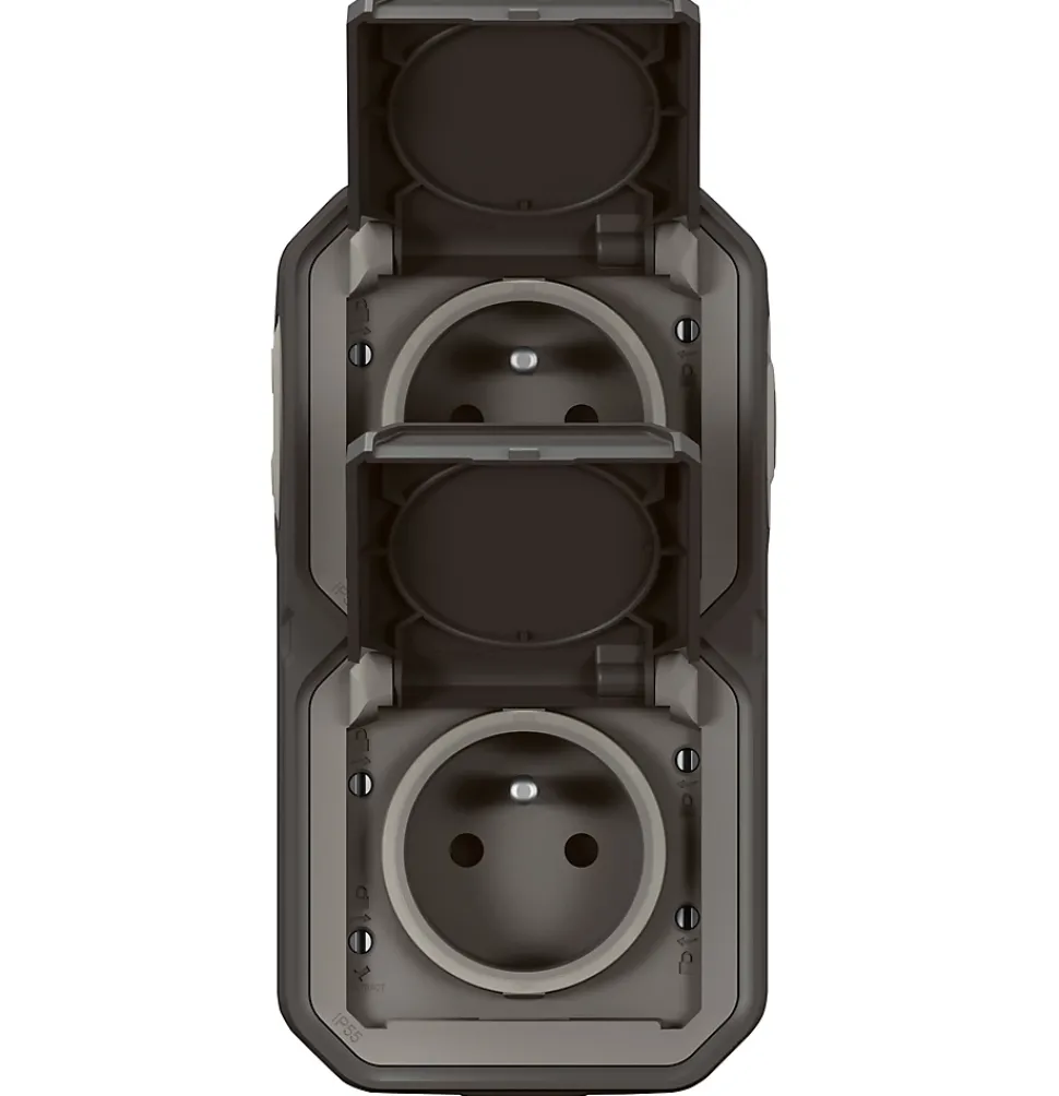 Double prises 2 pôles avec terre verticales Legrand Plexo anthracite en saillie