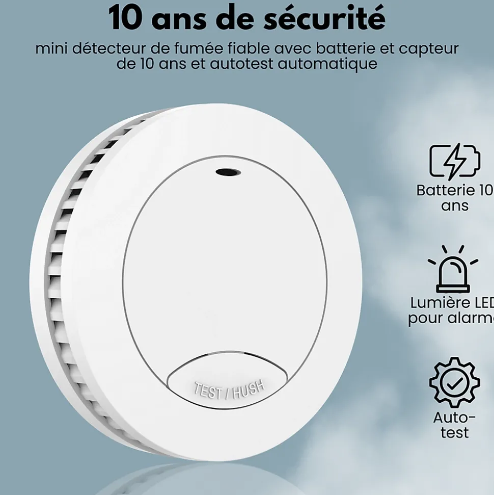 Détecteur de fumée Aroha Safety Pro Mini - Batterie 10 ans - Détecteur de fumée - Alarme incendie - 2 pièces