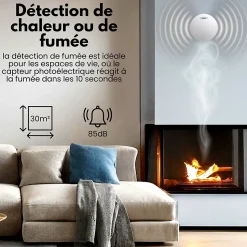 Détecteur de fumée/chaleur connectable Aroha Link - Batterie 10 ans - Capteur de fumée interconnecté - Alarme incendie