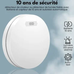 Détecteur de fumée/chaleur connectable Aroha Link - Batterie 10 ans - Capteur de fumée interconnecté - Alarme incendie