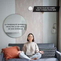 Détecteur de fumée connecté WIFI - CE EN14604 - Pile 10 ans scellée et Kit de fixation magnétique