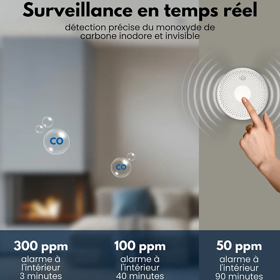 Détecteur de fumée et de monoxyde de carbone Aroha Smart Connect WiFi - Batterie 10 ans - Alarme incendie et CO - 3 pièces