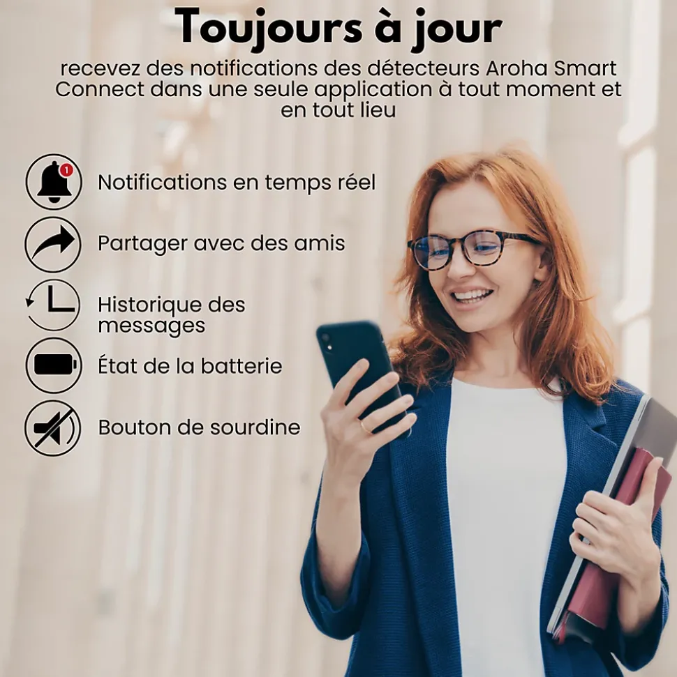 Détecteur de fumée et de monoxyde de carbone Aroha Smart Connect WiFi - Batterie 10 ans - Alarme incendie et CO - 5 pièces