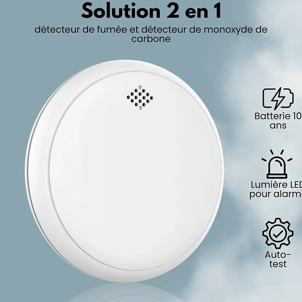 Détecteur de fumée et de monoxyde de carbone Aroha Safety Pro Sleep Line - Batterie 10 ans - Alarme incendie et de CO - 3 pièces