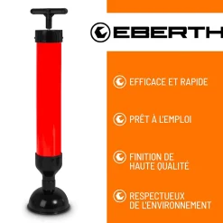 EBERTH Pompe de nettoyage de tuyaux pour un nettoyage efficace des lavabos, douches et baignoires, diamètre de l'embout 90 mm