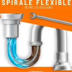 EBERTH Spirale de nettoyage de tuyaux 5m de long et 9mm de diamètre pour tuyaux à partir de 40mm tête en forme de griffe de 20mm