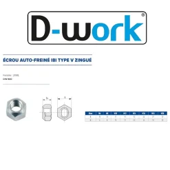 100 Ecrous Freins Indésserrables M20 mm - DIN 980 - 8 - Zingué blanc - D-Work