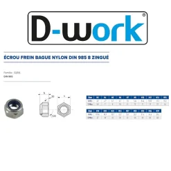 25 Ecrous Freins Indésserrables Bague Nylon M22 mm - DIN 985 - I8I - Zingué blanc - D-Work