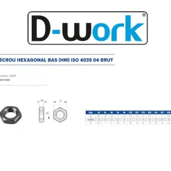100 Ecrous Hexagonaux Bas M16 mm - 4035 - 4 - Brut - D-Work