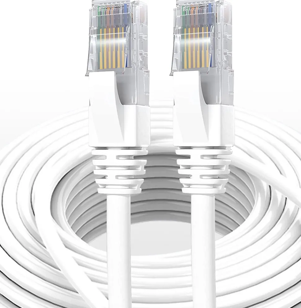 Elfcam - Câble Ethernet RJ45 Cat 7 SFTP 20m (Rond Blanc), 10Gbps, 600MHz, Cuivre, Anti-Interférences
