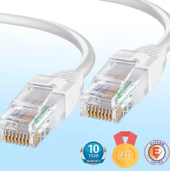 Elfcam - Câble Ethernet RJ45 Cat 7 SFTP 20m (Rond Blanc), 10Gbps, 600MHz, Cuivre, Anti-Interférences
