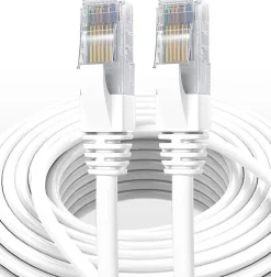 Elfcam - Câble Ethernet RJ45 Cat 7 SFTP 0.5m (Rond Blanc), 10Gbps, 600MHz, Cuivre, Anti-Interférences