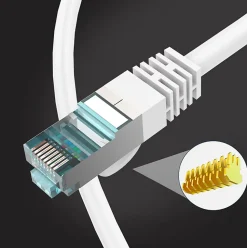 Elfcam - Câble Ethernet RJ45 Cat 7 SFTP 10m (Rond Blanc), 10Gbps, 600MHz, Cuivre, Anti-Interférences
