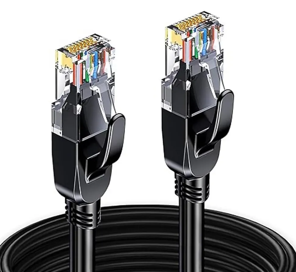 Elfcam - Câble Ethernet RJ45 Cat 7 SFTP 20m (Rond Noir), 10Gbps, 600MHz, Cuivre, Anti-Interférences
