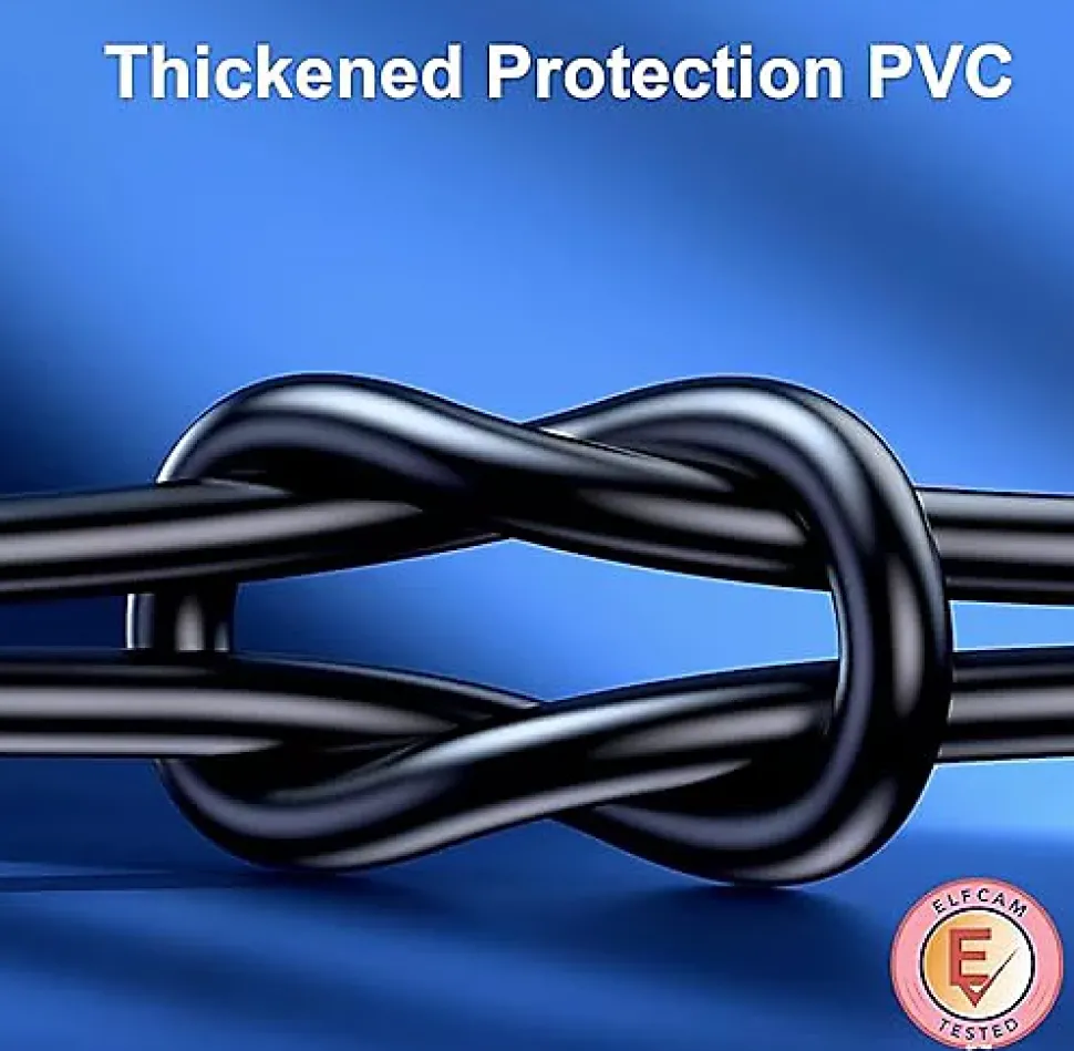 Elfcam - Câble Ethernet RJ45 Cat 7 SFTP 20m (Rond Noir), 10Gbps, 600MHz, Cuivre, Anti-Interférences