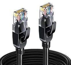 Elfcam - Câble Ethernet RJ45 Cat 7 SFTP 10m (Rond Noir), 10Gbps, 600MHz, Cuivre, Anti-Interférences