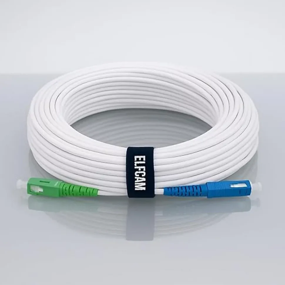Elfcam - Câble Fibre Optique SC-APC à SC-UPC - 20m (Blanc), Jarretière Optique 9/125um, Compatible Freebox, Livebox