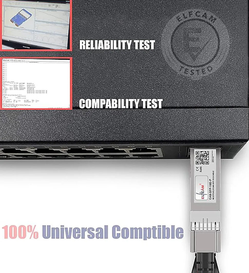 Elfcam - Câble Optique Actif SFP+ à SFP+ - 3m, AOC 10 Gbit/s OM3, Ultra Performant, Réseau Professionnels, PC