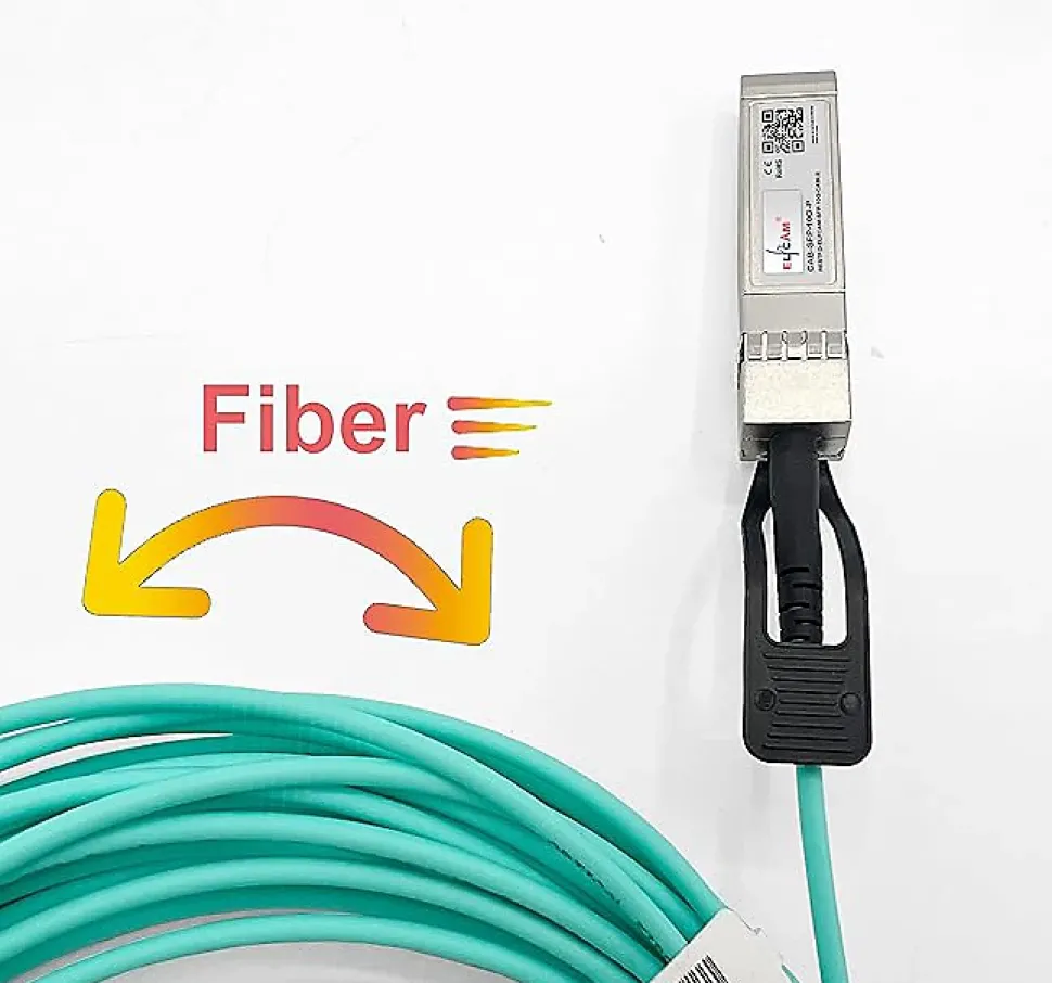 Elfcam - Câble Optique Actif SFP+ à SFP+ - 5m, AOC 10 Gbit/s OM3, Ultra Performant, Réseau Professionnels, PC