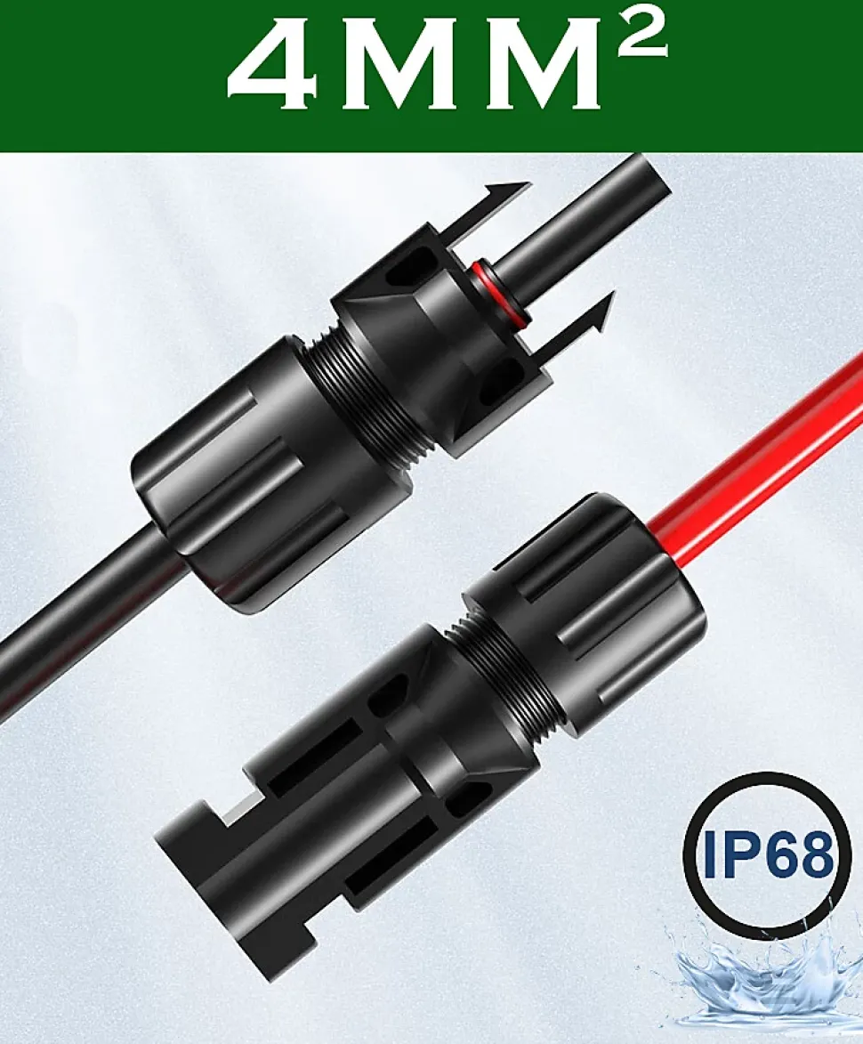 Elfcam - 2 Câbles Solaires 4mm² 12m, Connecteurs M/F, 12AWG, DC1500V, IP68, Anti-UV, Certifié TUV