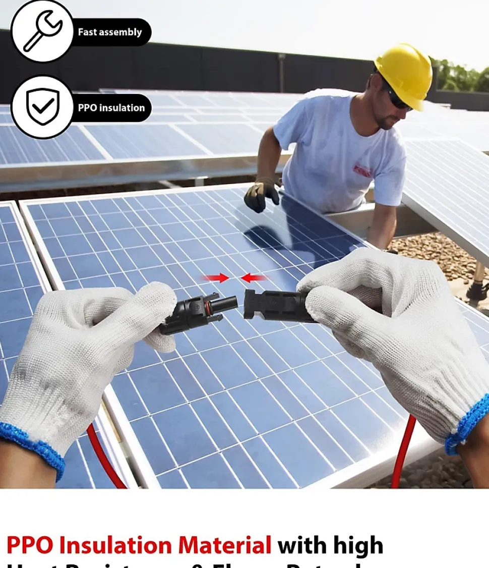 Elfcam - 2 Câbles Solaires 4mm² 4m, Connecteurs M/F, 12AWG, DC1500V, IP68, Anti-UV, Certifié TUV