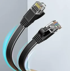 Elfcam - 3m Câble Ethernet Cat 8 Plat Noir LAN/WAN, SFTP 28AWG, 2000MHz 40Gbps avec Connecteurs RJ45 Haute Qualité