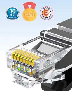 Elfcam - 10m Câble Ethernet RJ45 Cat7 Flat Blanc, 10Gbps 600MHz, Cuivre, SFTP, Anti-Bruit, PC, Modem, Routeur