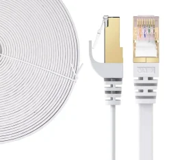 Elfcam - 5m Câble Ethernet RJ45 Cat7 Flat Blanc, 10Gbps 600MHz, Cuivre, SFTP, Anti-Bruit, PC, Modem, Routeur
