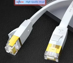 Elfcam - 20m Câble Ethernet RJ45 Cat7 Flat Blanc, 10Gbps 600MHz, Cuivre, SFTP, Anti-Bruit, PC, Modem, Routeur