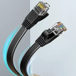 Elfcam - 25m Câble Ethernet RJ45 Cat7 Flat Noir, 10Gbps 600MHz, Cuivre, SFTP, Anti-Bruit, PC, Modem, Routeur