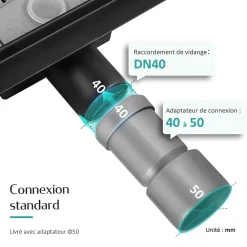 EMKE Caniveau de Douche 50 cm, Acier Inox, Siphon de Sol 2 en 1 avec Filtre à Cheveux, Finition Noire Élégante