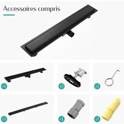 EMKE Caniveau de Douche 50 cm, Acier Inox, Siphon de Sol 2 en 1 avec Filtre à Cheveux, Finition Noire Élégante