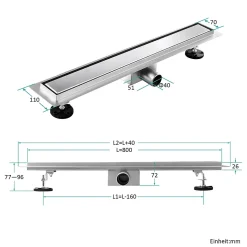 EMKE Siphon de douche linéaire, 80x7 cm, inox brossé SUS304, double installation