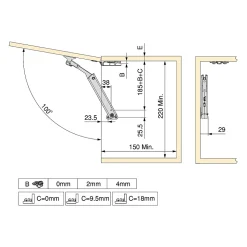 Emuca Compas pour portes levantes Altius One, Gamme de force 1440-2200, Acier, Nickelé