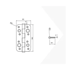 Emuca Lot de 5 charnières de porte de sécurité, 150x80mm, charnières anti-dégondage à bords arrondis, sans garniture, Acier, Noir