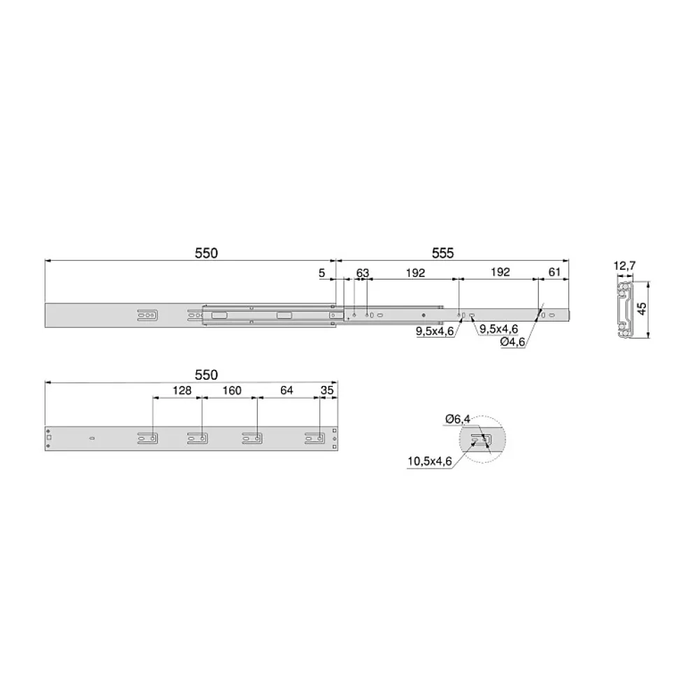 Emuca Lot de 5 jeux de Coulisses pour tiroirs, roulement à billes, hauteur 45mm, profondeur 400mm, sortie totale, Zingué