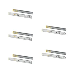 Emuca Lot de 5 jeux de coulisses pour tiroirs, roulement à billes, hauteur 45mm, profondeur 500mm, à sortie totale, avec push,