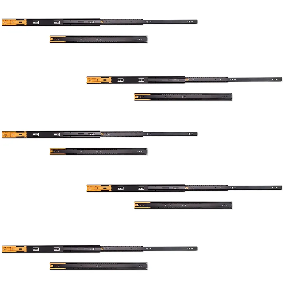 Emuca Lot de 5 jeux de Coulisses pour tiroirs, roulement à billes, hauteur 45mm, profondeur 350mm, sortie totale, zingué